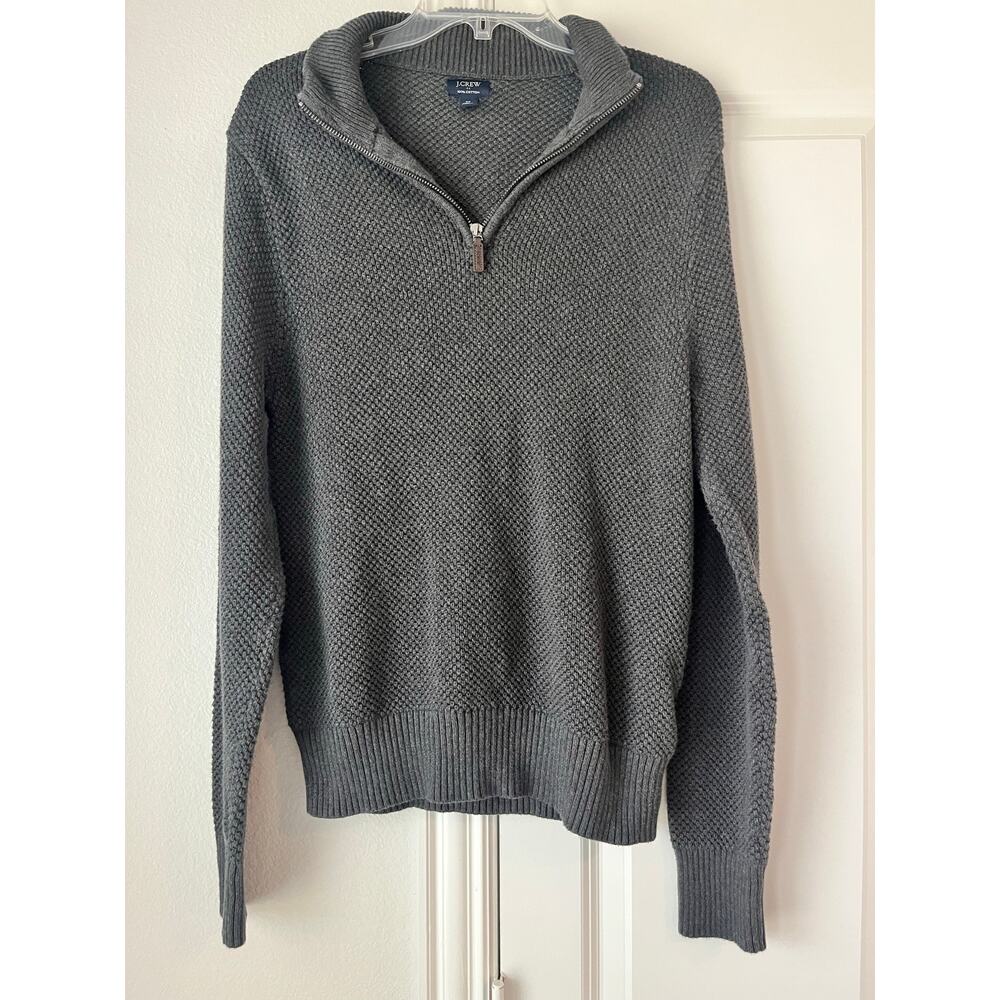 J.Crew Mens Medium Charcoal Gray 100% Cotton Preppy 1/4 Zip Cable Knit Sweater